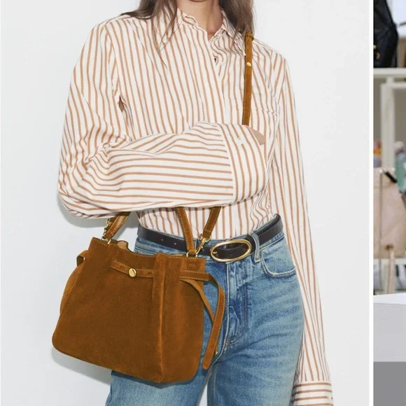 Tory Burch Elegant Romy Brown Suede Handbag - Picture 8 of 12